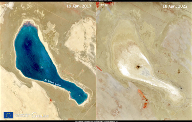 Lake Sawa before and after severe droughts