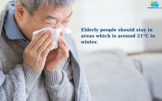 Elderly people stay in areas which is around 21°C in winter