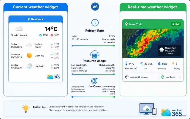 Current weather widget vs real-time weather widget comparison