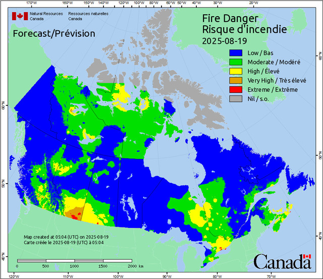 Fire weather map in Canada (2025-08-19)