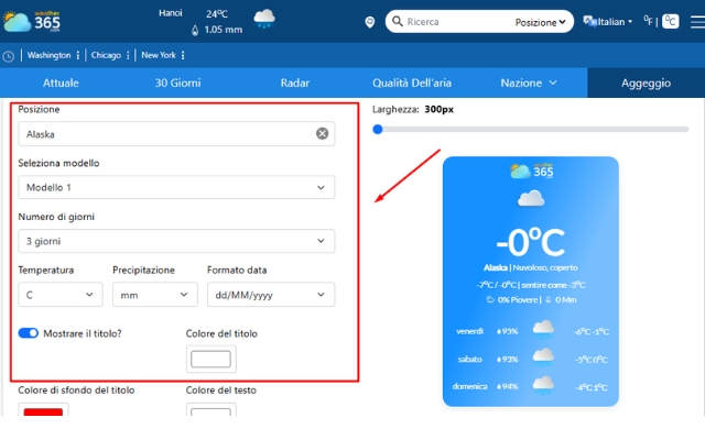 Customize the weather widget with Weather365