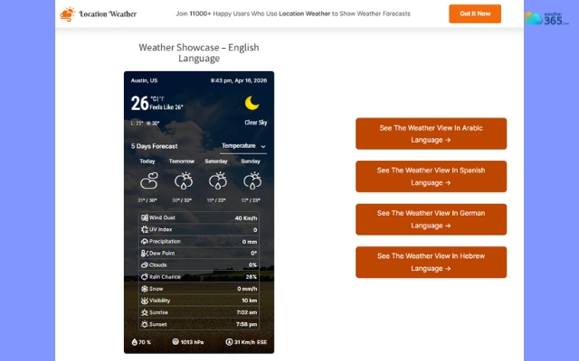 Location Weather offers language adjustments based on the region
