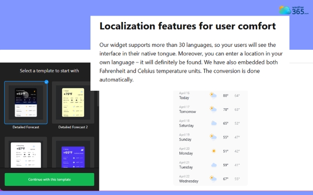 Elfsight weather widget supports more than 30 languages