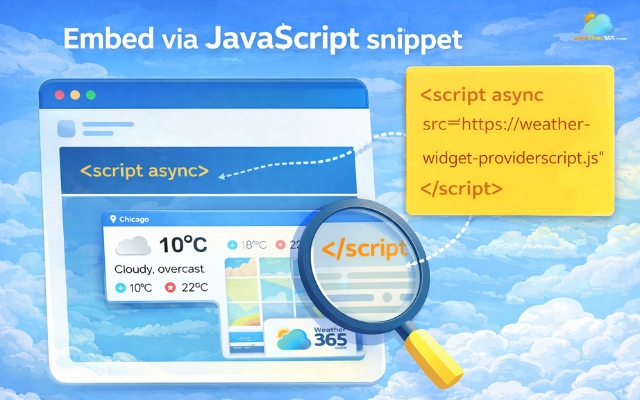 Embed via JavaScript snippet is the simplest method