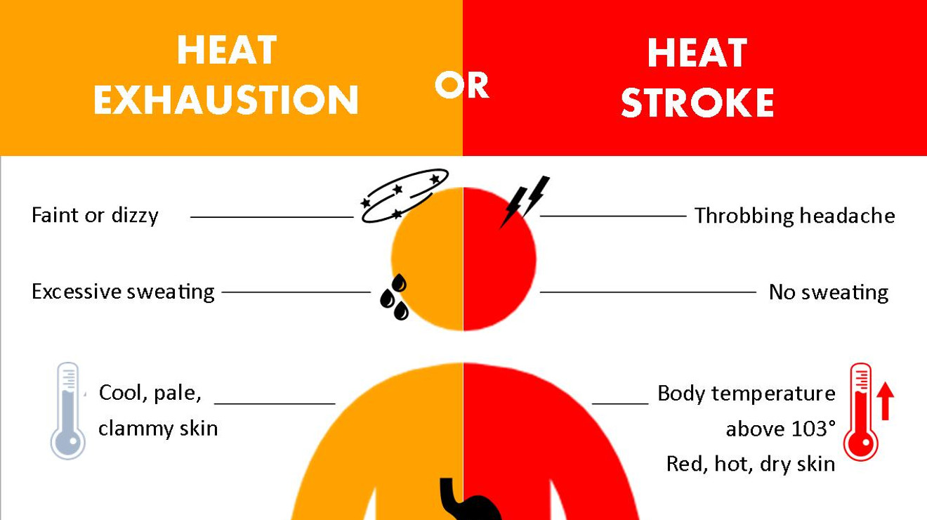 Signs of heat exhaustion and heat stroke