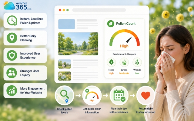 A pollen count widget provides direct and fast answers