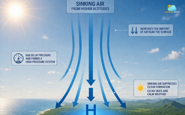 Sinking air tends to prevent cloud formation