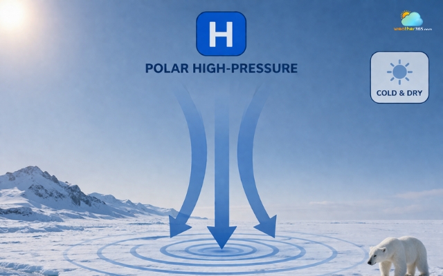 The air in Polar high-pressure zone sinks toward the surface