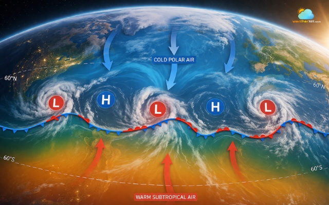 The weather in mid-latitude pressure zones changes quickly