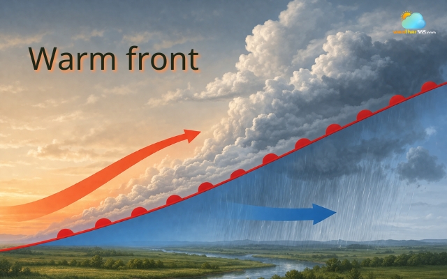  Lifting warm air forms widespread clouds