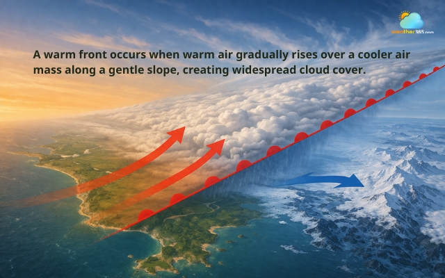 Warm fronts form where different air masses meet