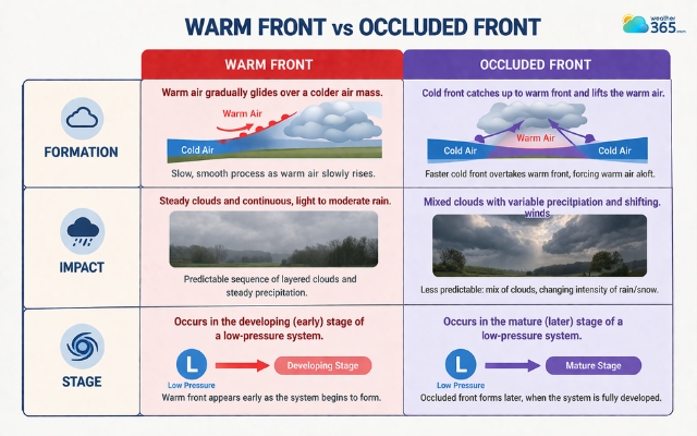 Difference between warm front and occluded front