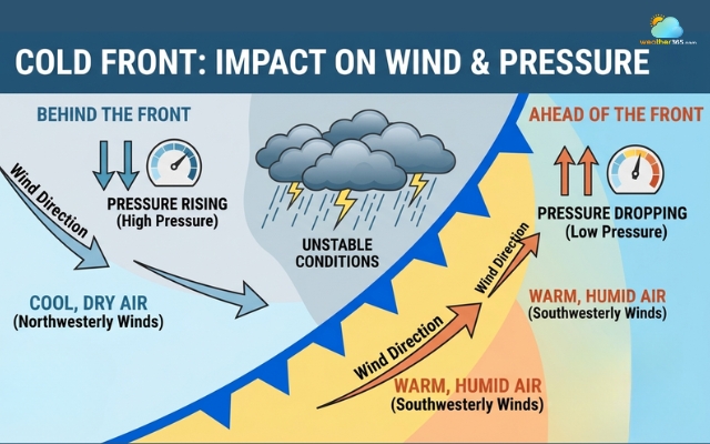  Wind brings cooler air once the front passes
