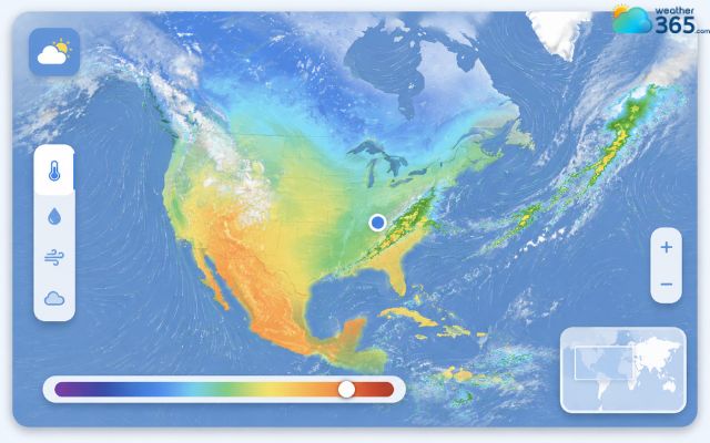 A weather map displays weather conditions