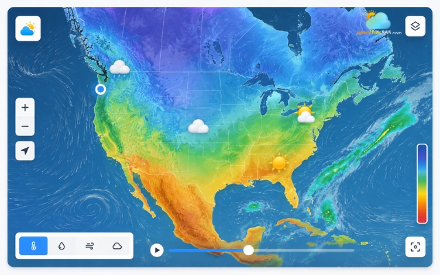 A weather graph widget indicates weather patterns