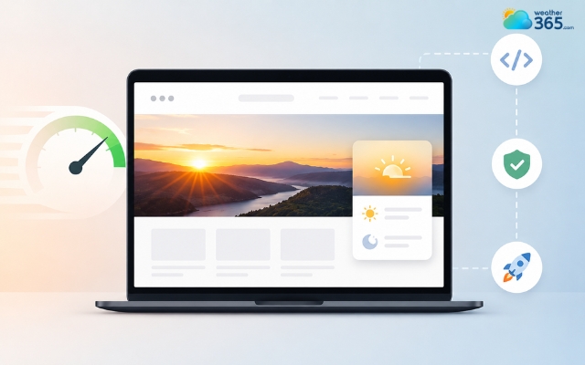 A sunrise sunset widget adds interactive functionality