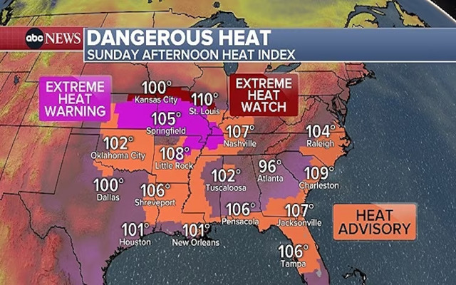 Extreme heat warning on Sunday afternoon