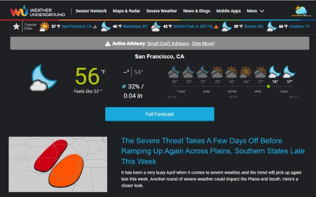 Weather Underground offers rich historical data and detailed insights