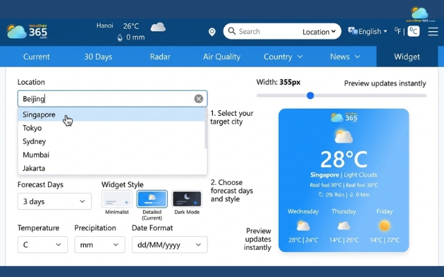Choose a location to show on the weather widget