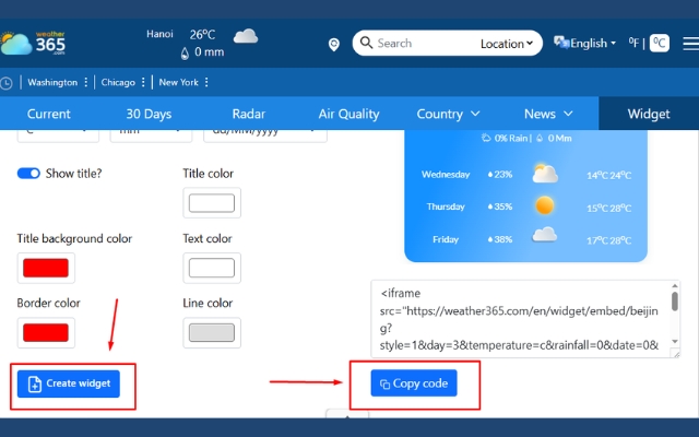 Click "Create widget” to generate the code 