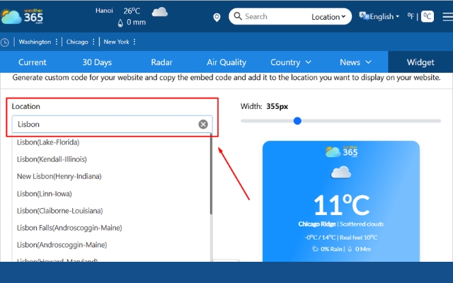 Choose a European city you want to show on the weather widget