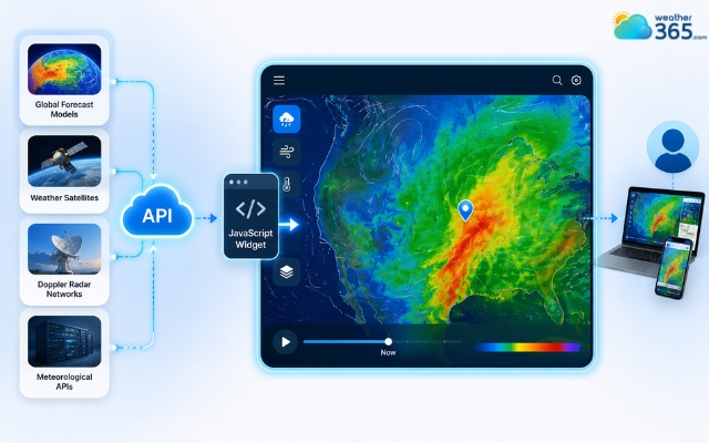 Weather map widget pulls datasets from APIs