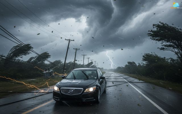 Stay away from fallen power lines while driving in high winds