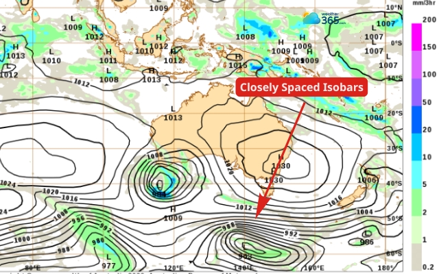 The isobars are very close to each other