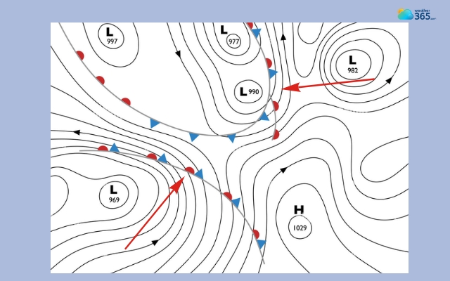 The isobars can show the location of weather fronts