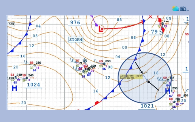 Spacing between isobars shows the air move’s intensity