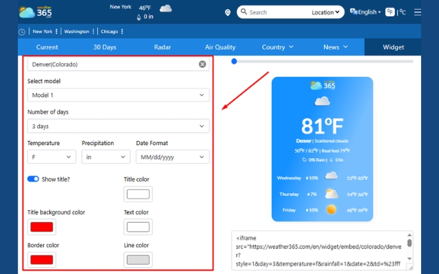  Adjust the widget to fit your site
