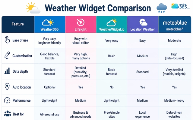  Weather widget comparison