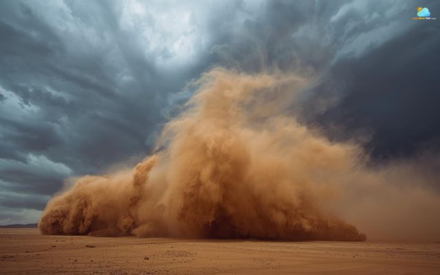 Thunderstorm downdrafts kick up dust and form towering walls.
