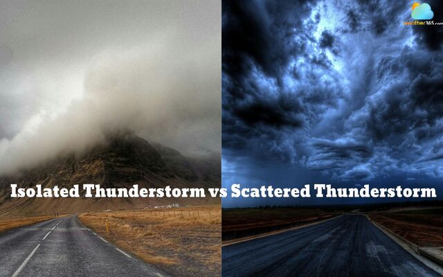 What is the difference between an isolated and a scattered thunderstorm?