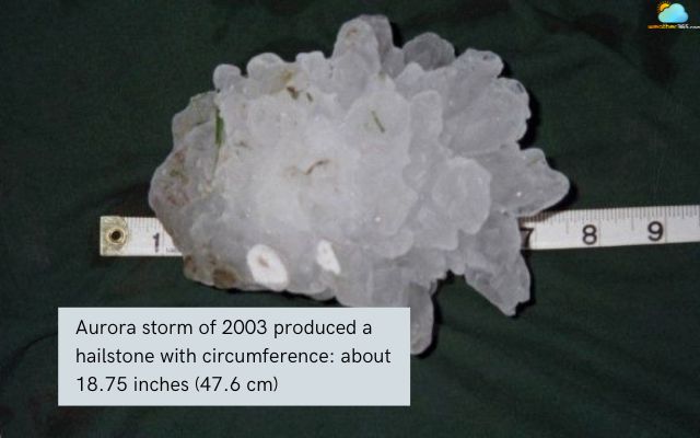 Largest hail by circumference recorded in Aurora