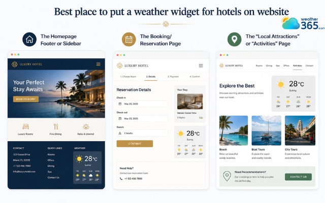 Positions to put a weather widget for hotels websites