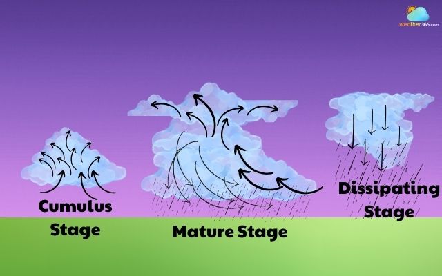  Three stages of a thunderstorm