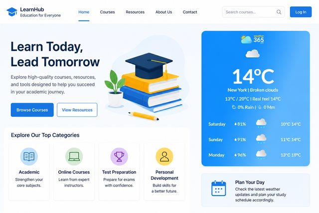 An example of a weather widget on educational websites