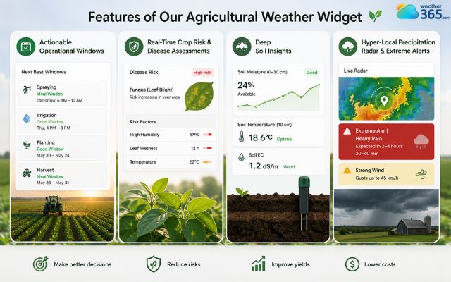 Features included in a weather widget for agriculture