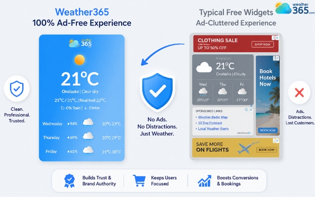 Weather365 widget is an ad-free interface
