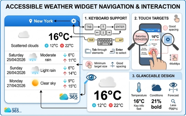 Weather widgets must be accessible, touch-friendly, and glanceable
