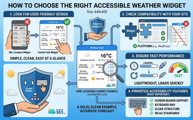 Select a weather widget based on design, compatibility, performance, and accessibility