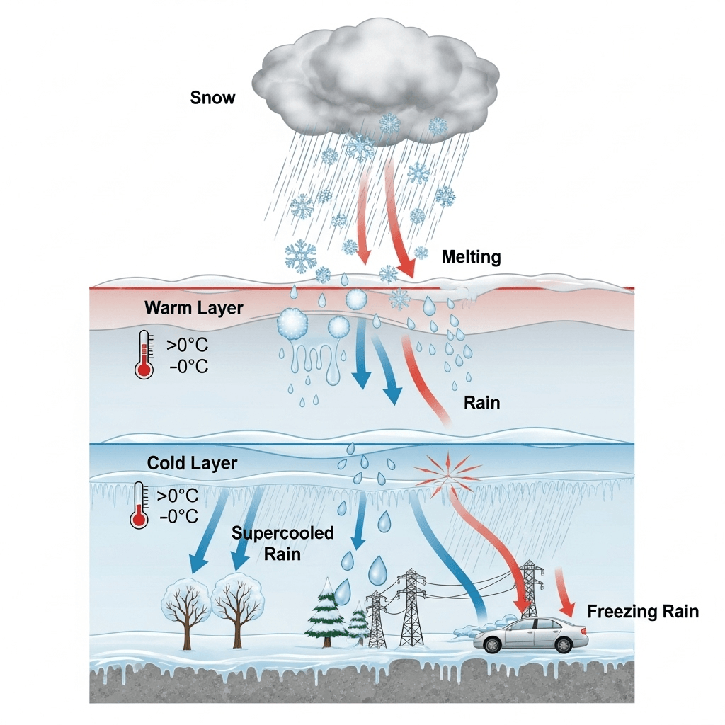 The freezing rain formation