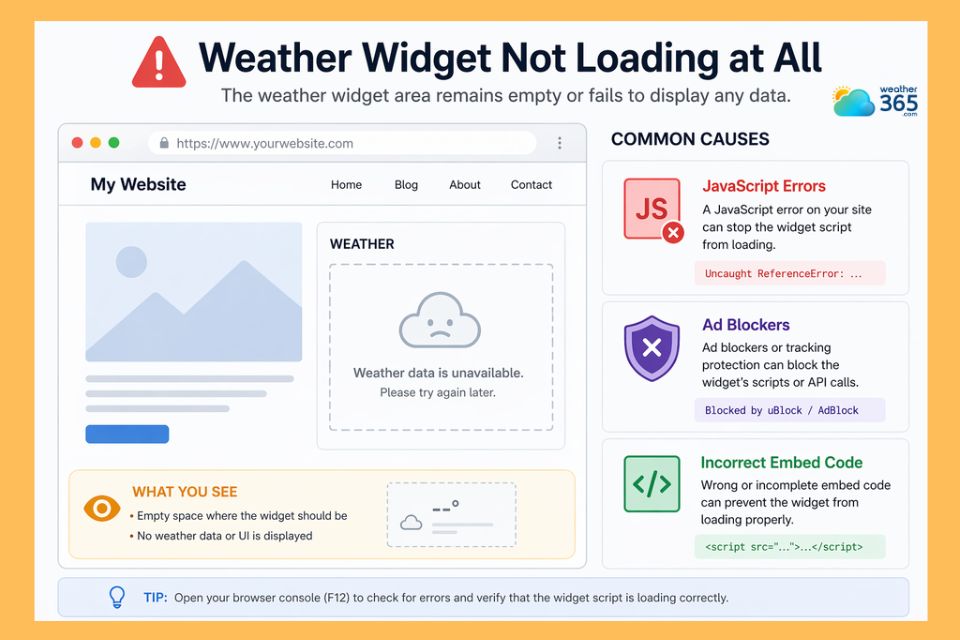 Common causes for weather widget not loading at all