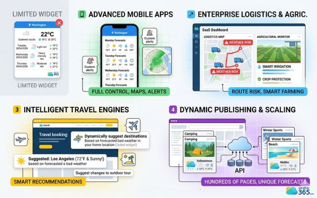 Weather APIs are widely used in SaaS dashboards and enterprise platforms