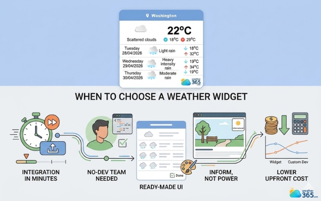 Consider using a weather widget when you need weather integration fast