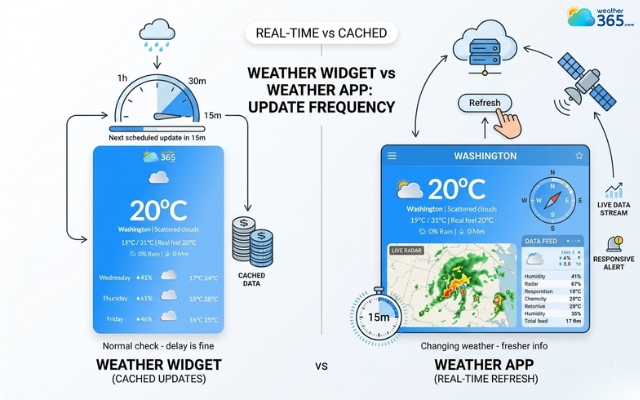 Weather widgets often update on scheduled intervals