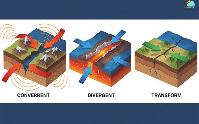 Three main types of tectonic plate boundaries