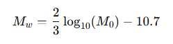 convert seismic moment (M₀) to Moment Magnitude (Mw)